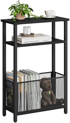 MMEOLUOOK Narrow Side Table with Storage Basket Skinny End Tables for Smalls Spaces 3 Tier Sofa Table Small Nightstand Slim Bedside Table for Living Room Bedroom Black MLBZ22B by MMEOLUOOK