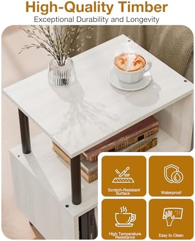 Frylr Side Table, Night Stand and End Table with Reinforced Metal Frame, 44 lb Capacity on Each Tier and Leveling Feet for Bedroom, Bedside, Living Room and Small Spaces, Greige - Image 5