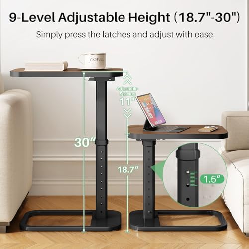 Kitstorack Upgraded TV Tray Table with Panel Lock, 90° Flip-Over Design & Adjustable Height, Sofa Arm Side Table for Eating, Laptop, Couch, Bed, or Small Spaces, Espresso - Image 2