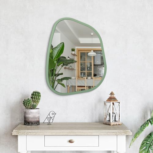 Asymmetrical Mirror for Wall Irregular Wood Frame Modern Unique Wall Mirror Decorative Vanity Bathroom Living Room Bedroom Entryway Hallway Artistic Mirror 20"x16" - Image 4