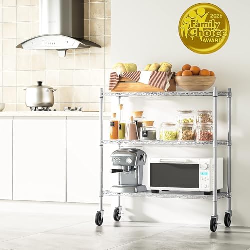 Auslar 3-Tier Storage Shelves with Casters Heavy Duty Metal Shelving Chrome - Image 2
