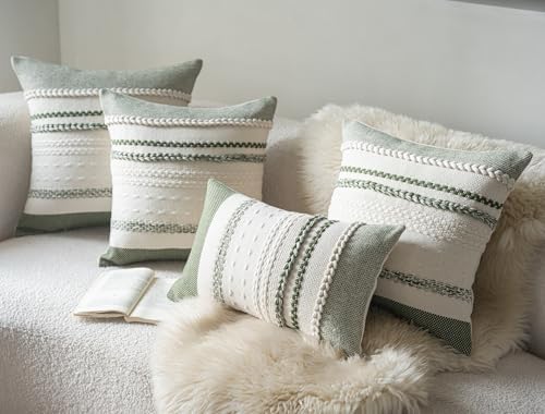 Cethom Boho Lumbar Pillow Covers 14x36 Inch Long, Green Textured Decorative Couch Pillow Cases for Farmhouse Home Decor, Accent Cushion Cover for Sofa, Bed, Living Room, Bedroom, Pack of 1 - Image 5