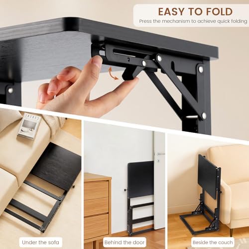 Folding Side Table, Adjustable C-Shaped End Table for Couch, Metal Frame TV Tray Table for Sofa Living Bedroom Bedside Coffee Small Spaces (Black, 23.6" L x 15.8" W) - Image 4