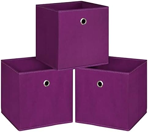 Foldable Storage Cubes Bins ,11 Inch Cloth Storage Cube Fabric Storage Box Cubes Organizer Baskets with Handles for Home Organizer Set of 3 (Purple) by NieEnjoy