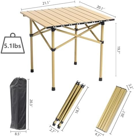 Wind Tour Portable Camping Table Folding Side Table Aluminum Lightweight Table with Carry Bag for Outdoor Cooking Hiking Picnics BBQ Travel (Khaki) - Image 2