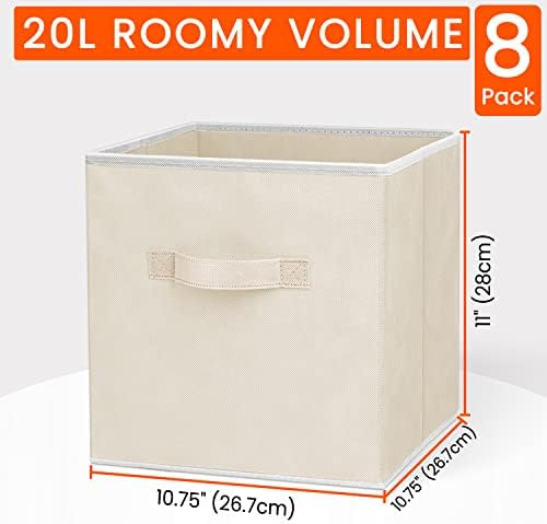 Criusia Storage Cubes - 11 Inch Heavy Duty Fabric Storage Bins for Shelves Closet Cube Organizer - 8 Pack Collapsible Cube Storage Bins Baskets for Clothes Blankets Toys - Nursery Organization (Beige) - Image 2