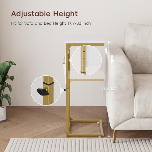 Vagusicc C Shaped End Table, 33'' Tall Side Table for Couch, Adjustable Height Small Couch Side Table for Small Spaces, C Table End Table Slide Under Sofa Table TV Tray Arm Table for Living Room - Image 7