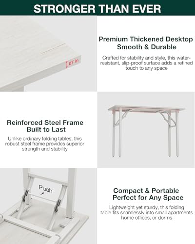 Frylr Small Folding Computer Desk – 43.3 Inch Portable Table for Craft and Study, Lightweight Desk for Small Spaces, Foldable Laptop Table Built-in AC/USB Outlets for Convenience, White Ash - Image 5