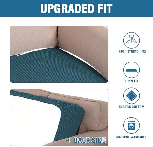 H.VERSAILTEX Super Stretch Individual Seat Cushion Covers Sofa Covers Couch Cushion Covers Slipcover Sets Thick Jacquard Textured Twill Fabric (1 Piece Chair Cushion Cover, Deep Teal) - Image 6