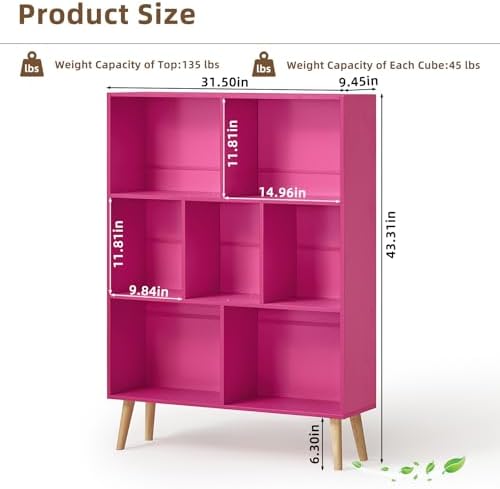 LEYAOYAO Cube Bookshelf, Mid-Century Modern Book Shelf with Legs, Pink - Image 2