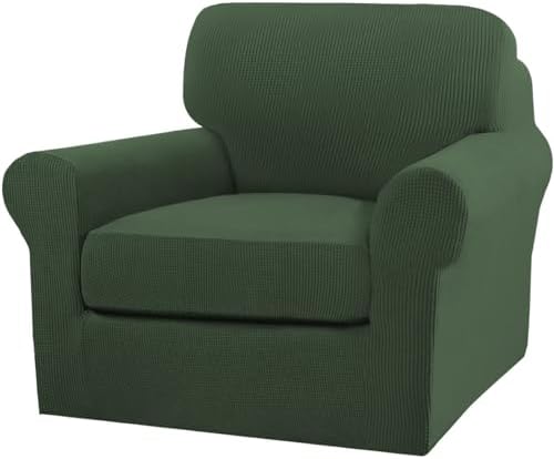 Turquoize 2 Piece Chair Covers Armchair Slipcovers for Living Room Armchair Sofa Cover with Individual Cushion Covers Feature Jacquard Fabric (Chair, Bronze Green) by Turquoize