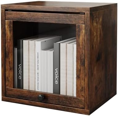 FUSUNBAO Magic DIY Cube Storage Organizer Stackable Cubes for Home Books Clothes Toy-Modular Cubby Storage System-Office Cubical-Bookcase Closet(Antique Brown, Glass Door Cube) by FUSUNBAO