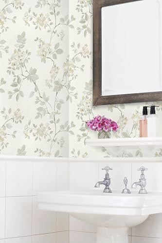 Vinjiasin 16.1"x 393.7" Peel and Stick Wallpaper Modern Beige Floral Contact Paper Self Adhesive Removable Flower Leaf Wall Paper for Bedroom Bathroom Livingroom Decorative - Image 3