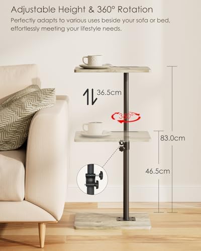 Masupu Sofa Arm Tray Table - 360° Swivel Height Adjustable End Table, Small Snack Side Table for Couch, C Shaped Table for Bed, Chair or TV Tray Table(Greige) - Image 3