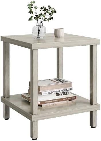 MMEOLUOOK Large End Table Square Side Table Modern Sofa Table 20 Inch Industrial Coffee Table NightStand with 2-Tier Storage Shelf for Living Room Bedroom Oak Grey MLBZ06Z by MMEOLUOOK