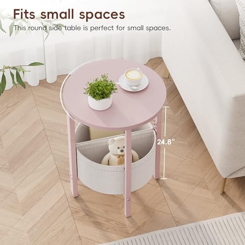 Vagusicc Small Round Side Table, Accent End Table with Storage Basket, Set of 2 Half Round Coffee Table End Table, Half Moon Bedside Table, Modern Nightstand Couch Table for Living Room Bedroom, Pink - Image 4