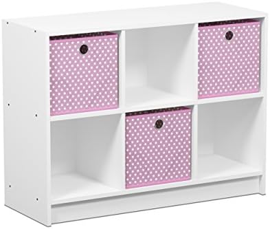 Furinno BASIC Book Shelf, 6-Cube Bookshelf with Open Shelf, 3 x 2 Bookcase with Storage Bins, Closed Back, Horizontal, 11.9 x 31.6 x 23.6, for Living Room, Bedroom, Home Office, White/Pink - Image 6
