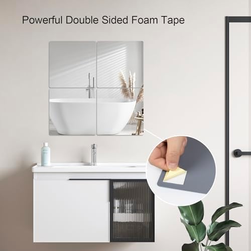 Dureidos Self Adhesive Acrylic Wall Mirror Tiles 12x12 Inch, Mirror Full Length for Kids Safety, Shatterproof Mirror for Door, Bedroom, Bathroom, and Gym (12PCS) - Image 3