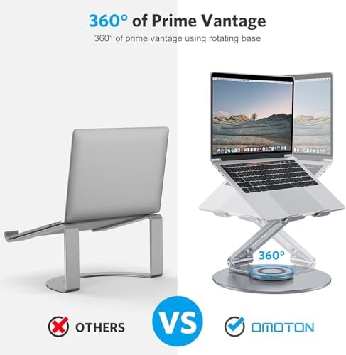 OMOTON Adjustable Laptop Stand for Desk 360° Rotating Base 17" Cool Grey - Image 3