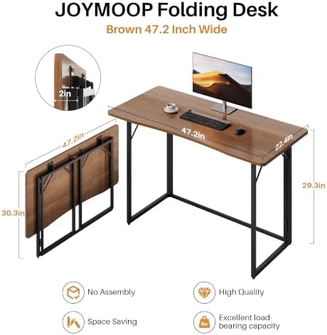 JOYMOOP 47.2" Brown Folding Desk, No Assembly, Wooden Top, Large Size - Image 3