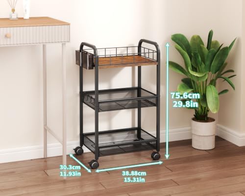 HapiRm 3 Tier Metal Rolling Cart- Utility Storage Cart with Locking Wheels - Image 2