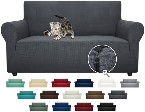ZNSAYOTX Super Stretch Couch Cover Love Seat Sofa Covers for Living Room Dogs Pet Friendly Furniture Protector Spandex Loveseat Slipcovers with Anti Slip Foam Sticks (Dark Grey, Loveseat) by ZNSAYOTX