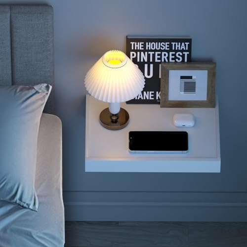 TEAMIX Wall Mounted Folding Bedside Shelf, White Wood Floating Nightstand Table with Heavy-Duty Brackets, 16.5''x12'' Space Saving Bed Side Tray Storage for Bedroom, Living Room, Dorm (White, Basic) - Image 2