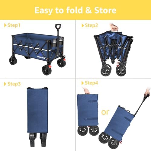ROSONG Collapsible Wagon Cart with Wheels Foldable - Folding Utility Heavy Duty Wagons Carts for Grocery Sports Garden Shopping Camping Wheelbarrows (Navy Blue, 150L) - Image 7