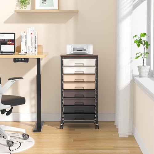 SYKIARIOL Rolling Cart with Drawers, 8 Drawers Utility Cart, Brown Gradient - Image 6