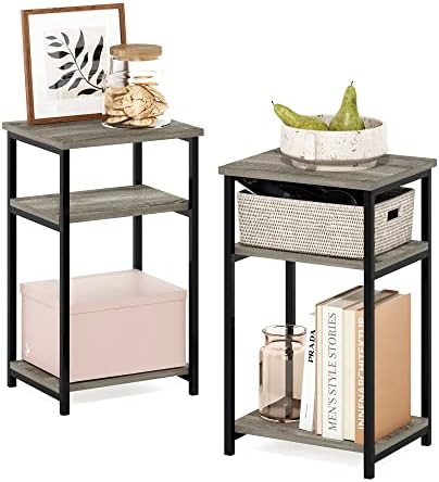 Furinno JUST 3-Tier Metal Frame Telephone Table, Set of 2, French Oak by Furinno-FitsYourSpaceFitsYourBudget