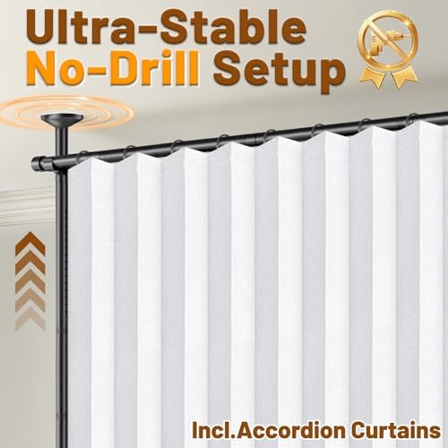 AJAZZ Privacy Curtains for Room Divider with Blackout & Soundproof (White, W100 x L96 in, 1 Panel)+ No Drill Curtain Rod(H) 43-120×(W) 35-100 in, Wall Divider for Bedroom/Studio/Office Curtain - Image 3