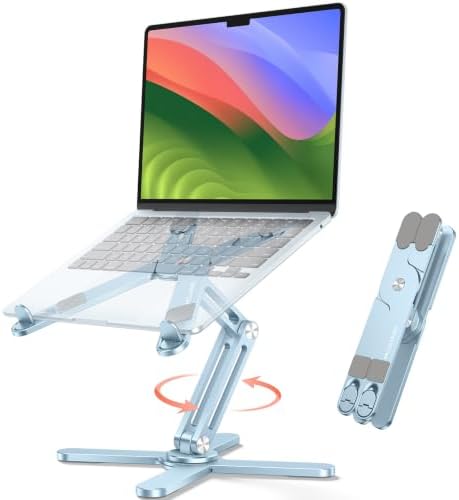 OMOTON LA10 360° Rotating Laptop Stand Riser Foldable for Desk, Sky Blue by OMOTON