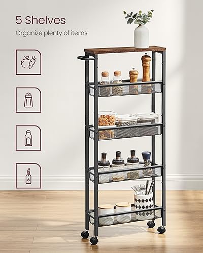 VASAGLE 5-Tier Slim Rolling Storage cart with Wheels, 5.1 Inches, Metal - Image 4