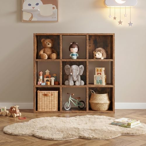 LUCKLIFE 9-Cube Storage Organizer, Modular Bookcase Shelf with Vertical or Horizontal Use, Fits 11×11" Bins, Optional Back Panels, for Living Room, Office, Vintage Brown by Furnitureseries