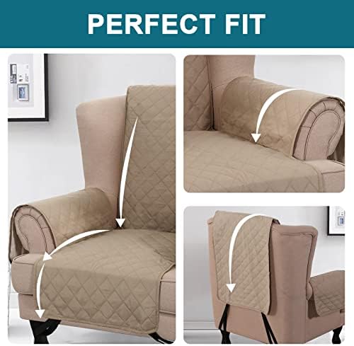 Turquoize 100% Waterproof Wing Chair Cover Wing Armchair Slipcovers, Khaki - Image 5