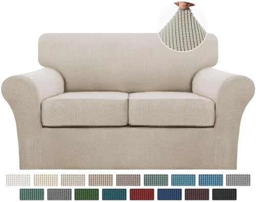Turquoize 3 Piece Sofa Covers for 2 Cushion Couch Sofa Slipcover Soft Couch Cover for Dogs-Washable Sofa Furniture Covers with 2 Individual Cushion Covers, Jacquard Fabric (Loveseat, Island Fossi) by Turquoize
