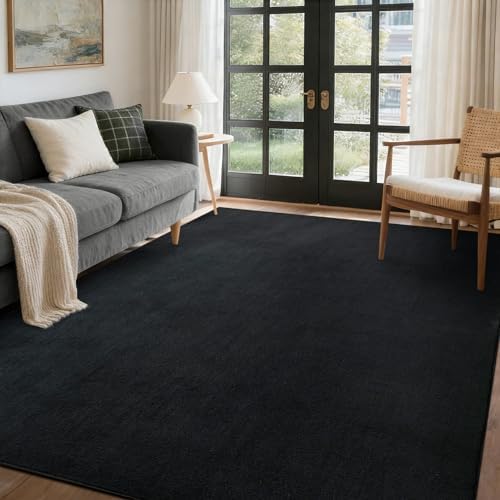 4x6 Pure Black Area Rug Non-Slip Washable Soft Thin for Bedroom Living Room by FinRe%CC%80cHome