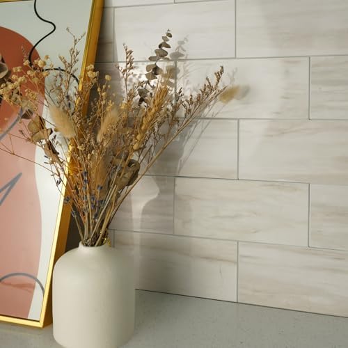 Vamos Tile 100-Piece Glossy Wooden Marble Grain Peel and Stick Backsplash Tile,3''x6'' PVC Subway Tile with White Grout, Stick on Backsplash for Kitchen/Bathroom/Fireplace - Image 4