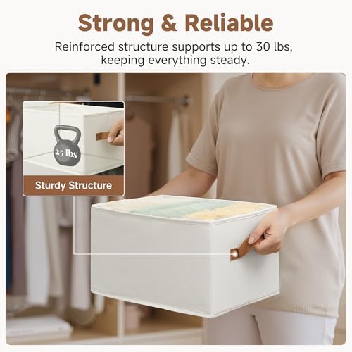 StorageWorks Closet Storage Bins with PU Handles, Ivory White, Large - Image 5