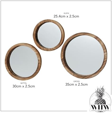The Rustic Boho Chic Porthole Mirror Trio, Set of 3 - 10, 12 and 13 ¾-Inches Diameter, Glass and Sustainable Wood, By Whole House Worlds - Image 6