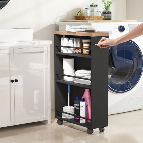 Tribesigns Slim Storage Cart, Rolling Narrow Kitchen Cart on Wheels for Small Place, 4-Tier Slide Out Slim Utility Cart Skinny Laundry Cart with Handle for Kitchen, Bathroom, Laundry - Image 3