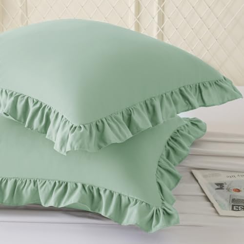 KKJIAF 2 Pack Ruffle Pillow Cases 24x24 Inches, Sage Green - Image 2
