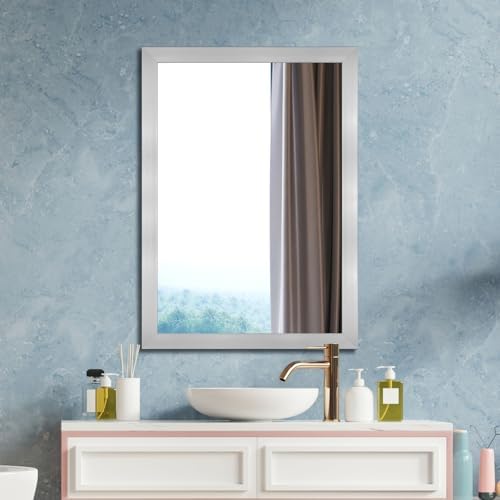 Bathroom Mirror for Over Sink 36x24 Inch Rectangular Wall Mirror, Nickel - Image 2