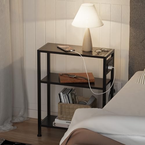 End Table with Charging Station, 3-Tier Side Table for Small Space, Skinny Nightstand with USB/Type C Port and 2 Outlets, Slim Sofa Beside Table for Living Room, Bedroom and Balcony, Black - Image 5