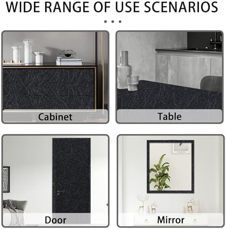 QDYMXUN Pure Black Silk Grain Peel & Stick Wallpaper Border, PVC Self Adhesive Removable Contact Paper, Waterproof Mirror Frame Sticker for Bathroom, Kitchen and DIY Decor (394''L x 3.94''W) - Image 5