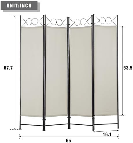 4 Panel Room Divider 6FT Steel Frame Screen Folding Privacy Divider Freestanding Partition for Home Office Bedroom (Beige) - Image 7