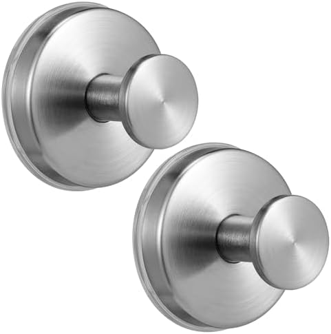 Large Suction Cup Hooks, Heavy Duty 15lb Holds Towel & Robe, No-Drill Shower Bathroom Hooks for Tile Wall Glass Mirror, Mounts on Smooth Non-Porous Surfaces (2 Pack, Brushed Nickel) by Fenas