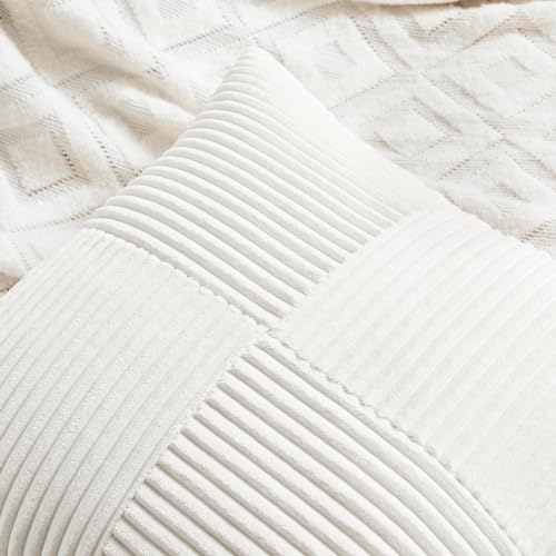 Fancy Homi 2 Packs Cream White Lumbar Decorative Throw Pillow Covers 12x20 Inch for Couch Bed Sofa, Rustic Farmhouse Boho Home Decor, Soft Striped Corduroy Rectangle Accent Cushion Case 30x50 cm - Image 3