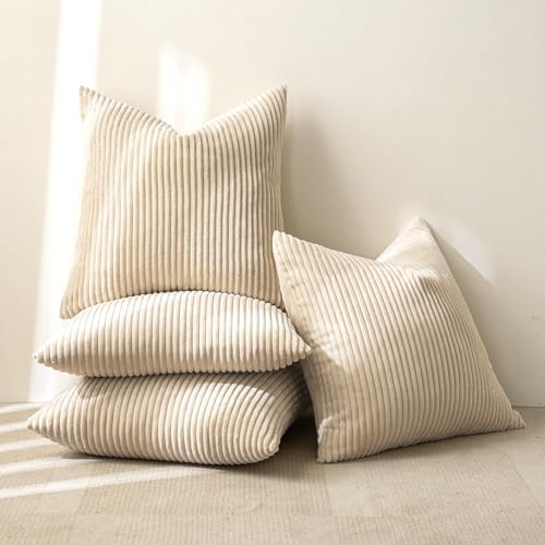 MIULEE Soft Corduroy Decorative Throw Pillow Covers Beige 20x20 - Image 7