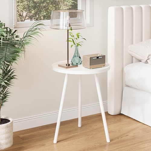 Round Side Table, Small End Table, Drink Table for Couch, Mini Tea Table for Sofa, Modern Accent Nightstand for Small Space, Living Room Bedroom LET521W - Image 3